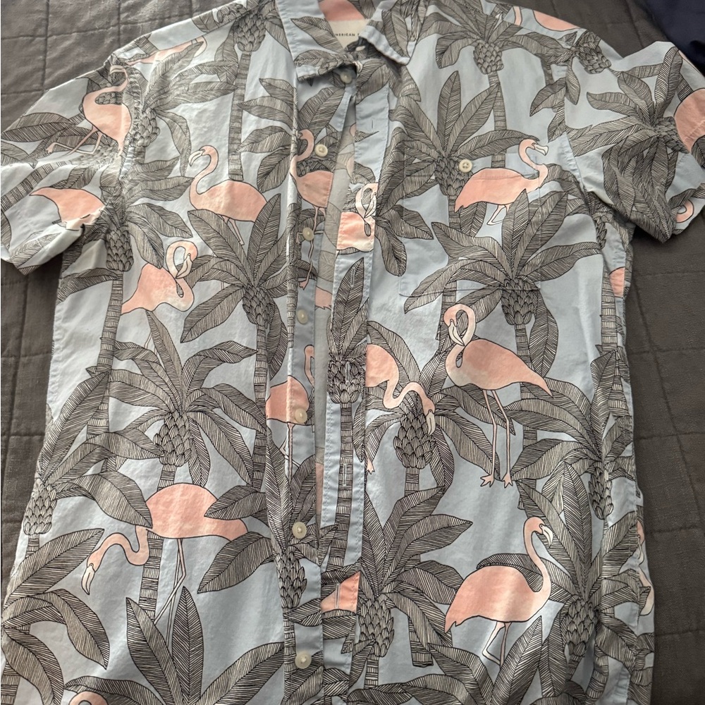 American Eagle Outfitters Flamingo Print Men's Shirt - Pink and Gray